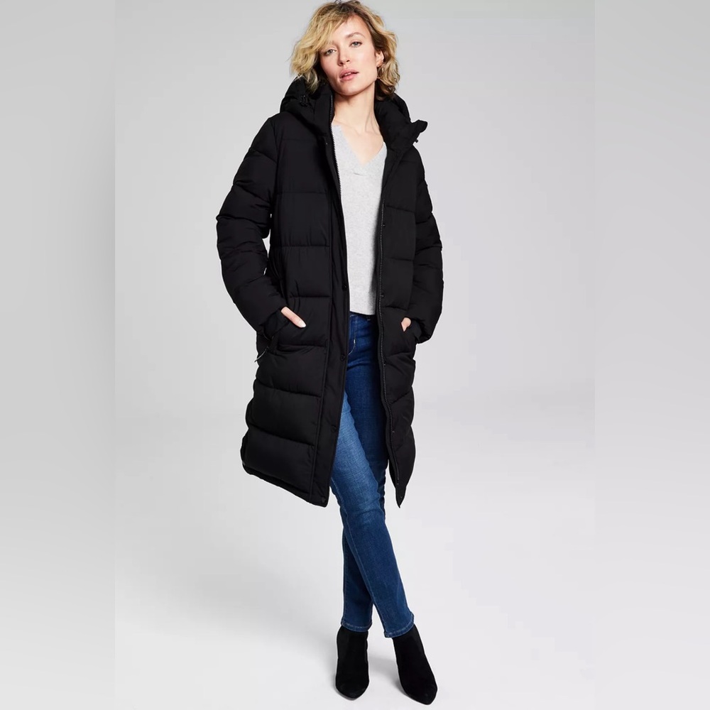 BGBGeneration Black Hooded Puffer Coat with Down Size S